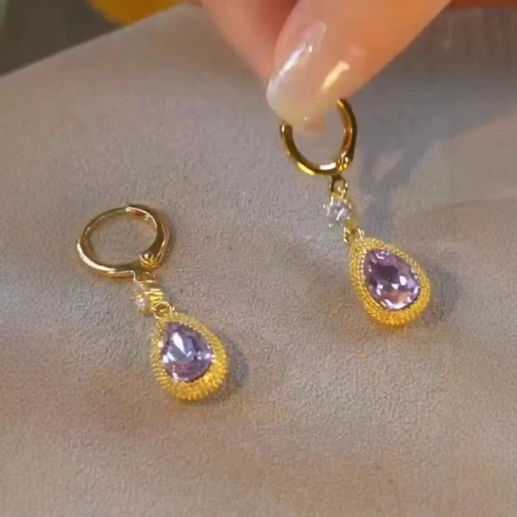Purple Water Droplet Dangle Earrings